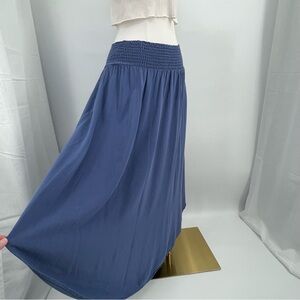 Smocked Waist Midi Skirt Blue Medium Cottagecore Coastal Romantic Quiet Luxury